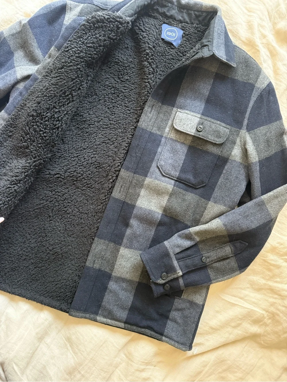 1901 Men's Navy and Gray Plaid Shirt Jacket